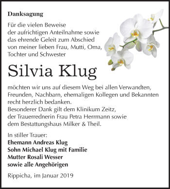 Traueranzeige von Silvia Klug von Mitteldeutsche Zeitung Zeitz