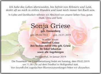 Traueranzeige von Sonja Griese von Mitteldeutsche Zeitung