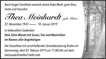 Traueranzeige von Thea Meinhardt von Mitteldeutsche Zeitung Halle/Saalkreis