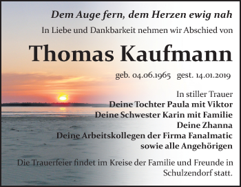 Traueranzeige von Thomas Kaufmann von Mitteldeutsche Zeitung Bitterfeld