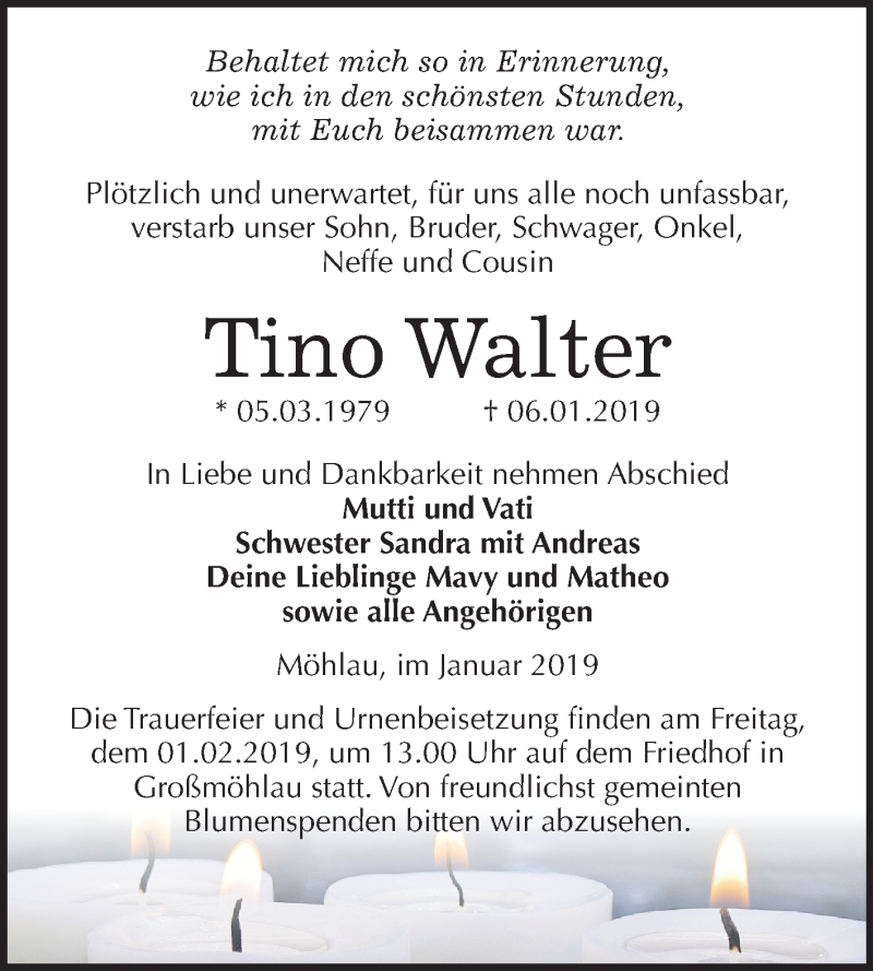  Traueranzeige für Tino Walter vom 19.01.2019 aus Mitteldeutsche Zeitung