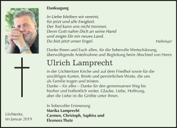 Traueranzeige von Ulrich Lamprecht von WVG - Wochenspiegel NMB / WSF / ZTZ