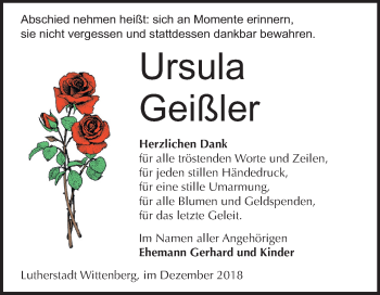 Traueranzeige von Ursula Geißler von Mitteldeutsche Zeitung
