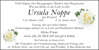 Traueranzeige von Ursula Noppe von WVG - Wochenspiegel Quedlinburg