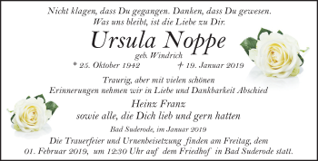 Traueranzeige von Ursula Noppe von Mitteldeutsche Zeitung Quedlinburg