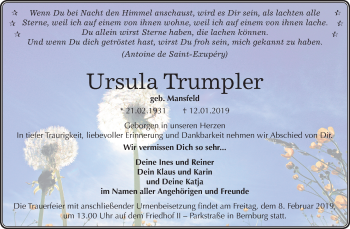 Traueranzeige von Ursula Trumpler von Mitteldeutsche Zeitung Bernburg