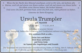 Traueranzeige von Ursula Trumpler von Super Sonntag Bernburg