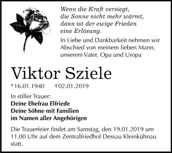 Traueranzeige von Viktor Sziele von Mitteldeutsche Zeitung Dessau-Roßlau