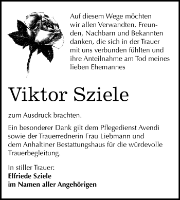 Traueranzeige von Viktor Sziele von Mitteldeutsche Zeitung Dessau-Roßlau