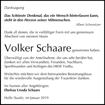 Traueranzeige von Volker Schaare von Mitteldeutsche Zeitung Halle/Saalkreis