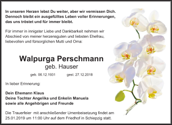 Traueranzeige von Walpurga Perschmann von Mitteldeutsche Zeitung Halle/Saalkreis