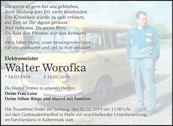 Traueranzeige von Walter Worofka von Mitteldeutsche Zeitung Halle/Saalkreis