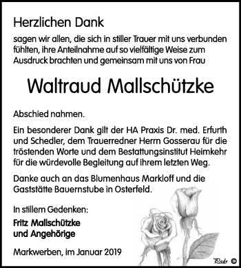 Traueranzeige von Waltraud Mallschützke von WVG - Wochenspiegel NMB / WSF / ZTZ