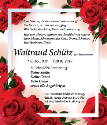 Traueranzeige von Waltraud Schütz von Mitteldeutsche Zeitung Quedlinburg