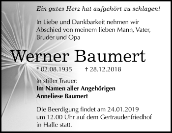 Traueranzeige von Werner Baumert von Mitteldeutsche Zeitung Halle/Saalkreis