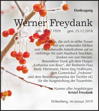 Traueranzeige von Werner Freydank von Mitteldeutsche Zeitung