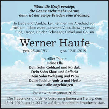 Traueranzeige von Werner Haufe von Mitteldeutsche Zeitung