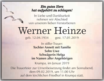 Traueranzeige von Werner Heinze von WVG - Wochenspiegel Merseburg