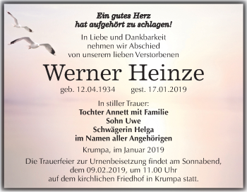 Traueranzeige von Werner Heinze von Mitteldeutsche Zeitung Merseburg/Querfurt