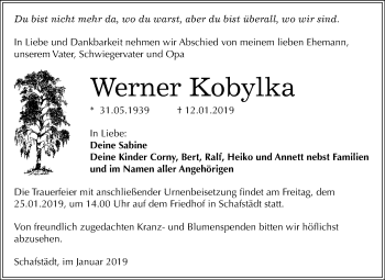 Traueranzeige von Werner Kobylka von WVG - Wochenspiegel Merseburg