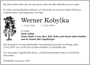 Traueranzeige von Werner Kobylka von Mitteldeutsche Zeitung