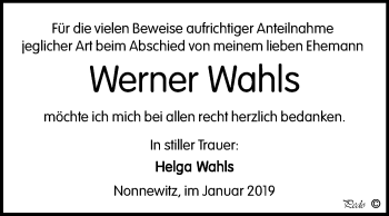 Traueranzeige von Werner Wahls von Mitteldeutsche Zeitung Zeitz