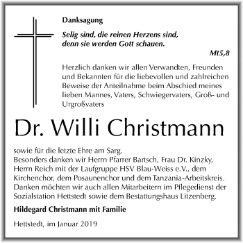 Traueranzeige von Willi Christmann von Mitteldeutsche Zeitung
