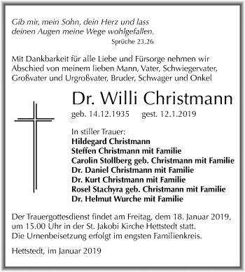 Traueranzeige von Willi Christmann von Mitteldeutsche Zeitung