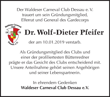 Traueranzeige von Wolf-Dieter Pfeifer von Mitteldeutsche Zeitung