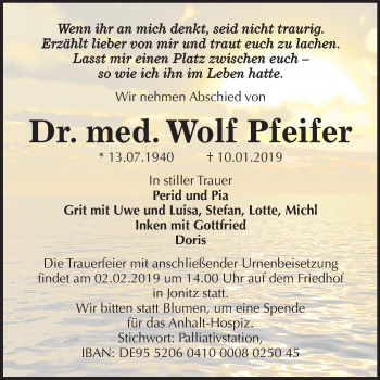 Traueranzeige von Wolf Pfeifer von Mitteldeutsche Zeitung