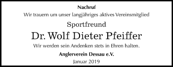 Traueranzeige von Wolf Dieter Pfeiffer von Mitteldeutsche Zeitung Dessau-Roßlau
