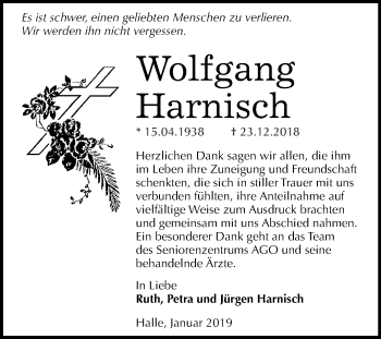 Traueranzeige von Wolfgang Harnisch von Mitteldeutsche Zeitung Halle/Saalkreis