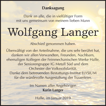 Traueranzeige von Wolfgang Langer von Mitteldeutsche Zeitung Halle/Saalkreis