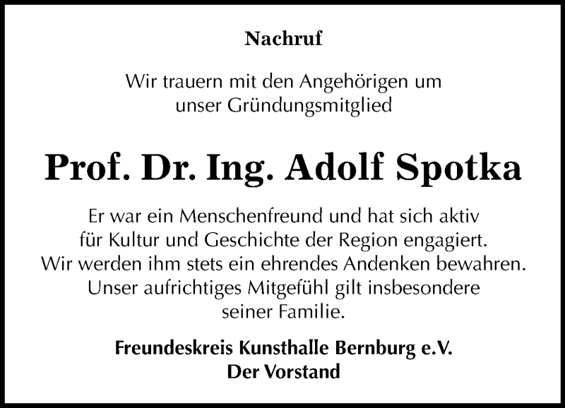  Traueranzeige für Adolf Spotka vom 19.10.2019 aus Super Sonntag Bernburg