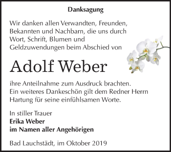 Traueranzeige von Adolf Weber von Super Sonntag Merseburg/Querfurt