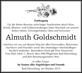 Traueranzeige von Almuth Goldschmidt von Super Sonntag Merseburg/Querfurt