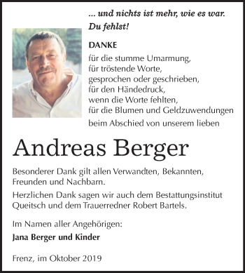 Traueranzeige von Andreas Berger von Super Sonntag Köthen