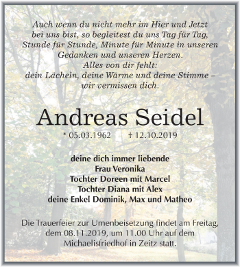 Traueranzeige von Andreas Seidel von Mitteldeutsche Zeitung Zeitz