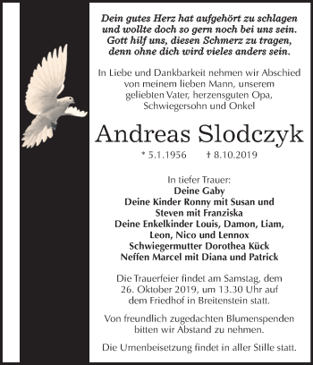 Traueranzeige von Andreas Slodczyk von Super Sonntag Sangerhausen