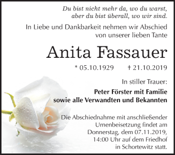 Traueranzeige von Anita Fassauer von Mitteldeutsche Zeitung Bitterfeld