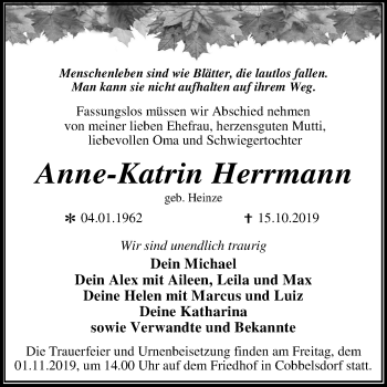 Traueranzeige von Anne-Katrin Herrmann von Mitteldeutsche Zeitung Wittenberg