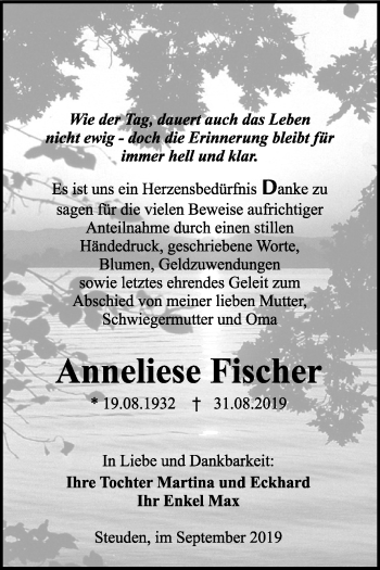 Traueranzeige von Anneliese Fischer von Mitteldeutsche Zeitung Halle/Saalkreis