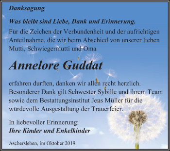 Traueranzeige von Annelore Guddat von Mitteldeutsche Zeitung Aschersleben