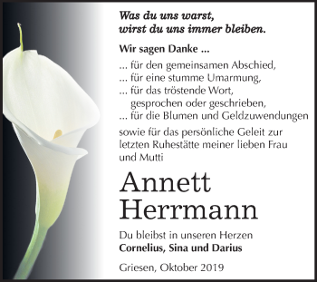 Traueranzeige von Annett Herrmann von Super Sonntag Wittenberg
