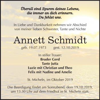 Traueranzeige von Annett Schmidt von Mitteldeutsche Zeitung Merseburg/Querfurt