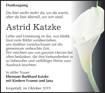 Traueranzeige von Astrid Katzke von Super Sonntag Wittenberg