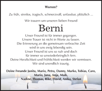 Traueranzeige von Berni  von Super Sonntag Wittenberg