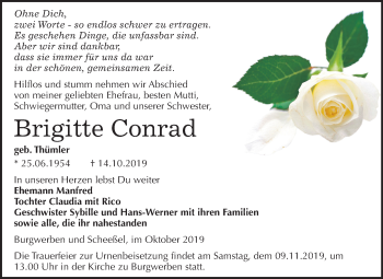 Traueranzeige von Brigitte Conrad von Mitteldeutsche Zeitung Weißenfels