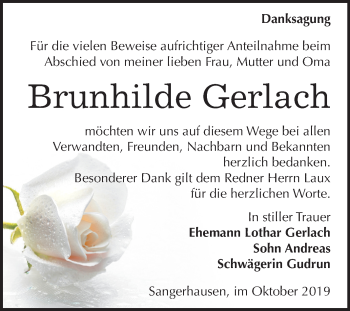 Traueranzeige von Brunhilde Gerlach von Mitteldeutsche Zeitung Sangerhausen