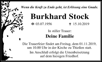 Traueranzeige von Burkhard Stock von Mitteldeutsche Zeitung Wittenberg